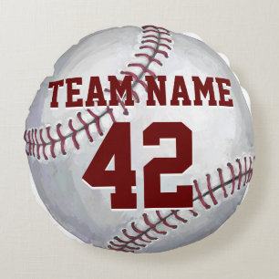 Baseball with Name and Number Round Cushion