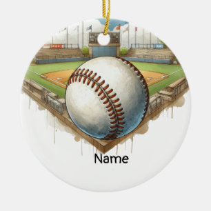 Baseball with Name on the ball for player Ceramic Tree Decoration