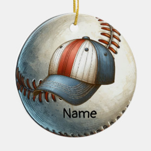 Baseball with Name on the ball for player Ceramic Tree Decoration