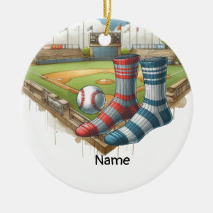 Baseball with Name on the ball for player Ceramic Tree Decoration