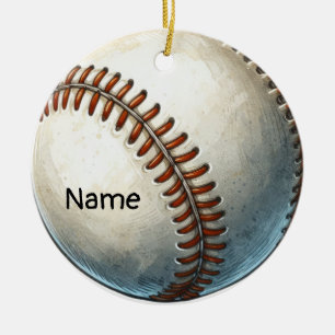 Baseball with Name on the ball for player Ceramic Tree Decoration
