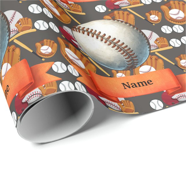 Baseball with Name on the ball for player Wrapping Paper (Roll Corner)