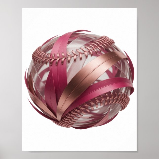 BASEBALL WITH PINK AND COPPER STRIPES AND A WHITE POSTER (Front)