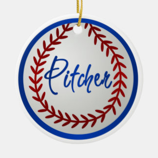 Baseball With Red Stitches and Pitcher Ceramic Tree Decoration