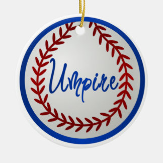 Baseball With Red Stitches and Umpire Ceramic Tree Decoration