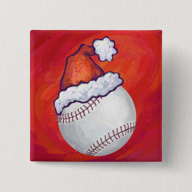 Baseball with Santa Hat on Red 15 Cm Square Badge (Front)