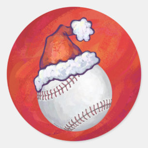 Baseball with Santa Hat on Red Classic Round Sticker