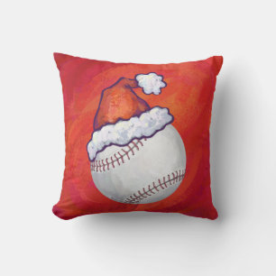 Baseball with Santa Hat on Red Cushion