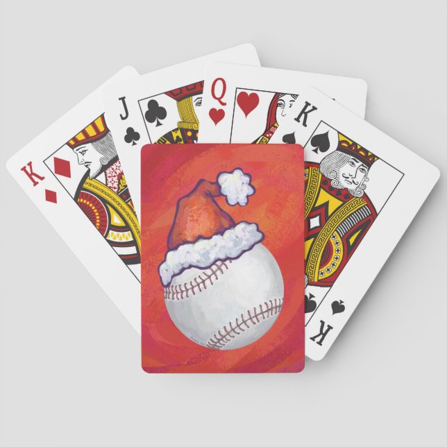 Baseball with Santa Hat on Red Playing Cards (Back)