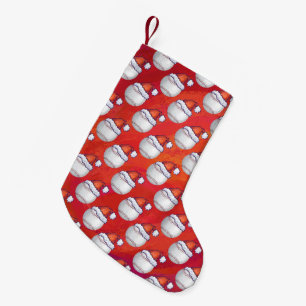 Baseball with Santa Hat on Red Small Christmas Stocking