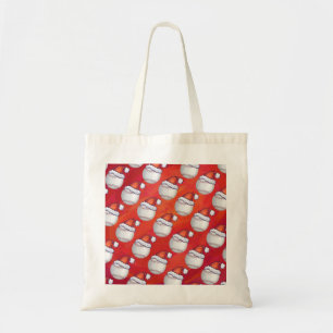 Baseball with Santa Hat on Red Tote Bag