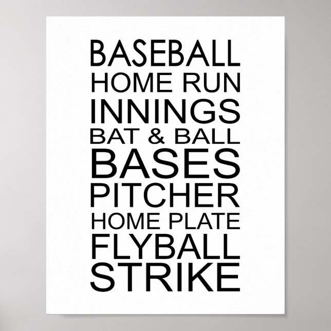 Baseball Words And PhrasesTypography Poster (Front)