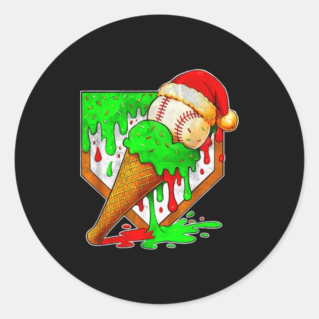 Baseball Xmas Christmas Baseball Ice Cream Drip Bo Classic Round Sticker (Front)