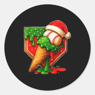 Baseball Xmas Christmas Baseball Ice Cream Drip Bo Classic Round Sticker