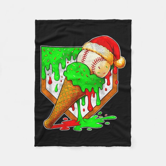 Baseball Xmas Christmas Baseball Ice Cream Drip Bo Fleece Blanket (Front)