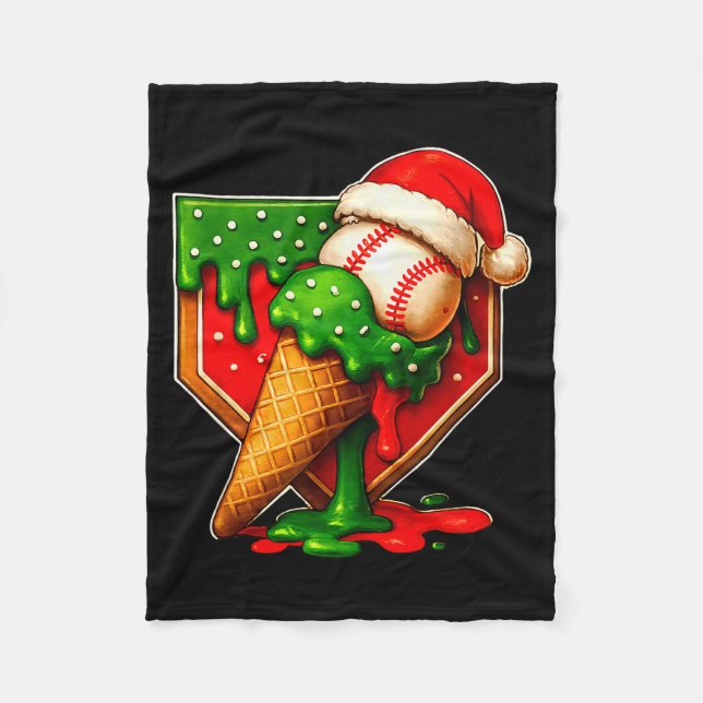 Baseball Xmas Christmas Baseball Ice Cream Drip Bo Fleece Blanket (Front)