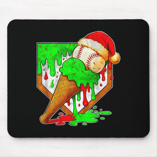 Baseball Xmas Christmas Baseball Ice Cream Drip Bo Mouse Mat (Front)