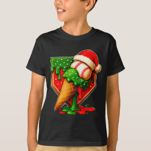 Baseball Xmas Christmas Baseball Ice Cream Drip Bo T-Shirt