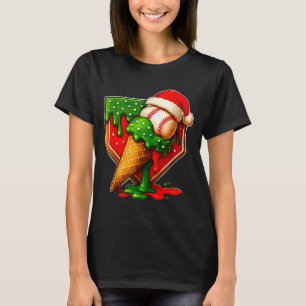 Baseball Xmas Christmas Baseball Ice Cream Drip Bo T-Shirt