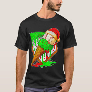 Baseball Xmas Christmas Baseball Ice Cream Drip Bo T-Shirt
