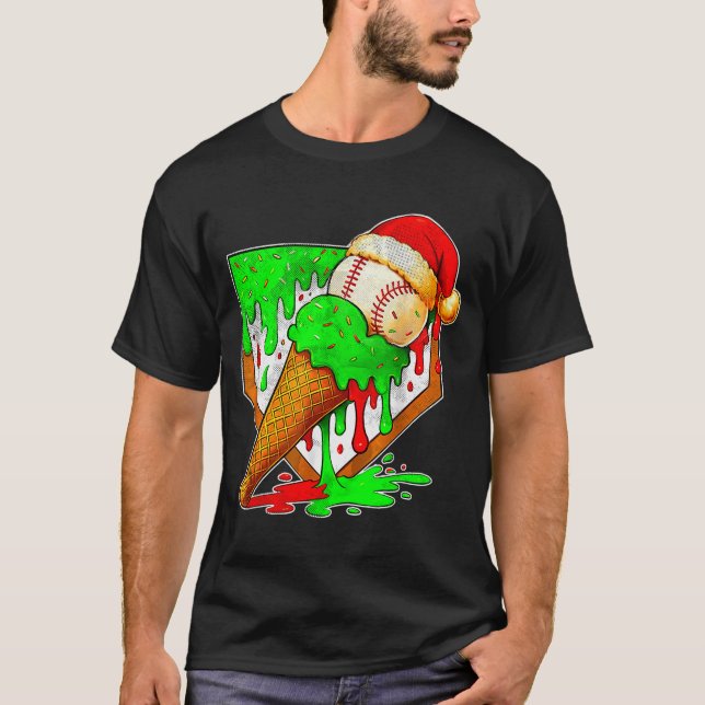Baseball Xmas Christmas Baseball Ice Cream Drip Bo T-Shirt (Front)