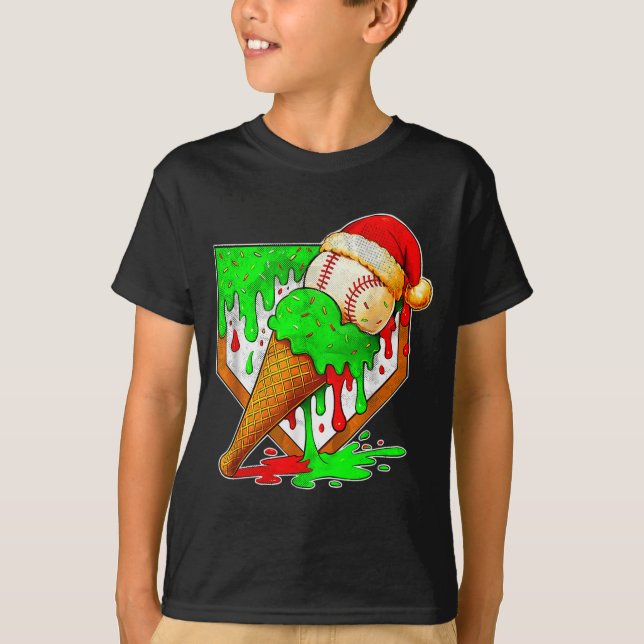 Baseball Xmas Christmas Baseball Ice Cream Drip Bo T-Shirt (Front)