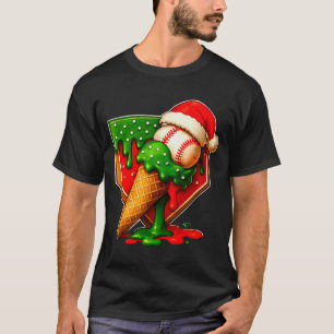 Baseball Xmas Christmas Baseball Ice Cream Drip Bo T-Shirt