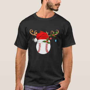 Baseball Xmas Reindeer Santa Hat baseball Christma T-Shirt