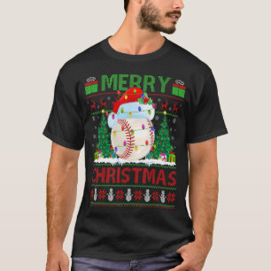Baseball Xmas Tree Ugly Santa Baseball Christmas T-Shirt