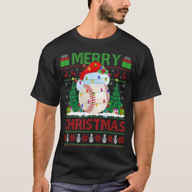 Baseball   Xmas Tree Ugly Santa Baseball Christmas T-Shirt (Front)