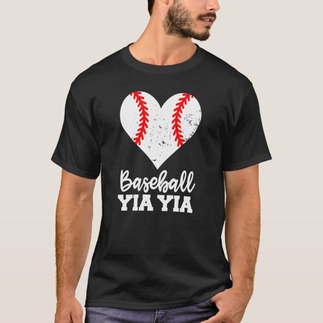 Baseball Yia Yia Baseball Heart Grandma YiaYia T-Shirt (Front)