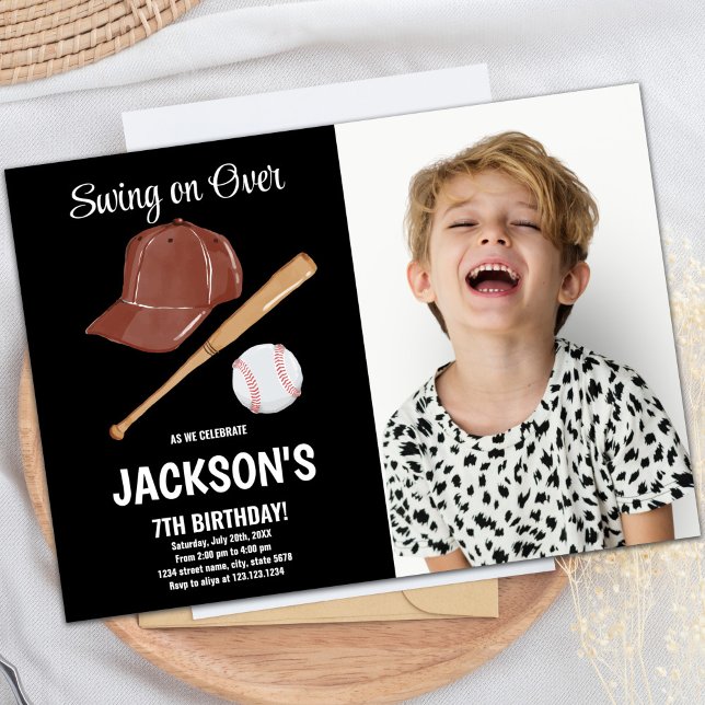 Baseballs Birthday Invitation with Black (Baseballs Birthday Invitations with black w photo)