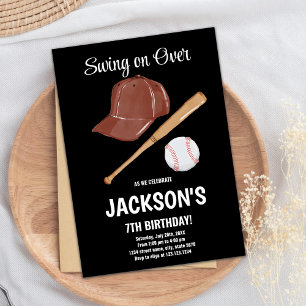 Baseballs Birthday Invitations with black