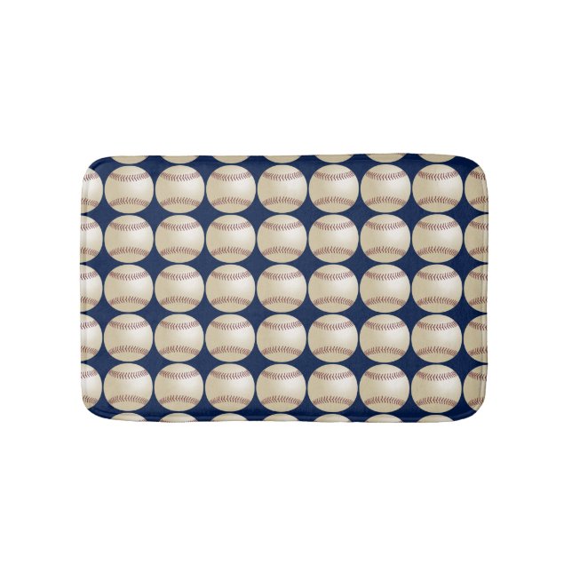 Baseballs Blue or Choose Your Colour Plush Bath Mat (Front)
