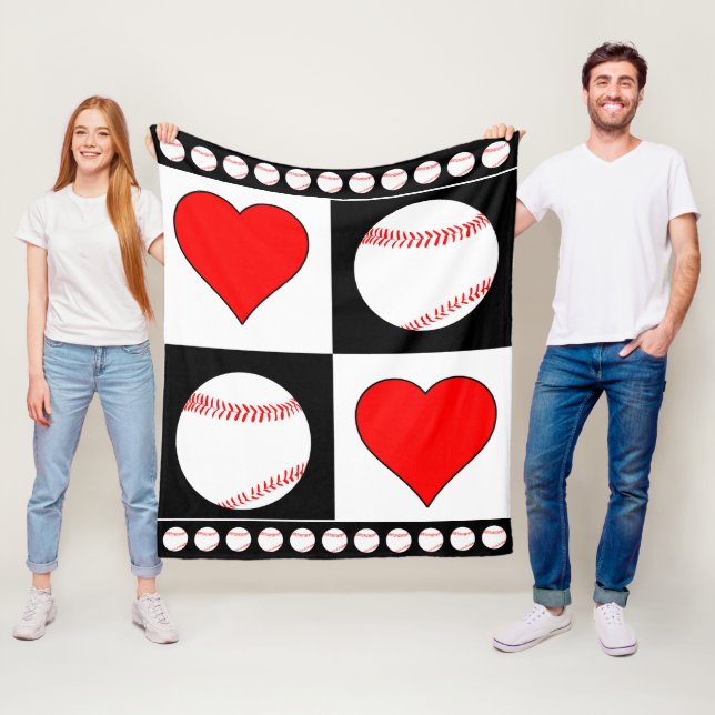 Baseballs & Hearts Lovely Fleece Blanket for Fans (In Situ)