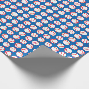 Baseballs on Blue Pattern Sports Wrapping Paper