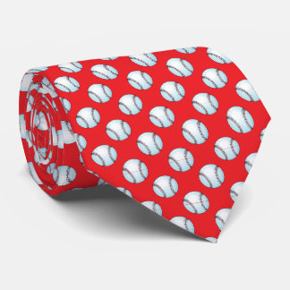 Baseballs on Team Colour Red Tie