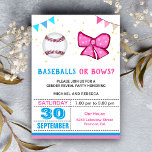 Baseballs or Bows Gender Reveal Party Invitation<br><div class="desc">Amaze your guests with this cute gender reveal invite featuring a baseball and a pink bow with modern typography against white background. Simply add your event details on this easy-to-use template to make it a one-of-a-kind invitation.</div>