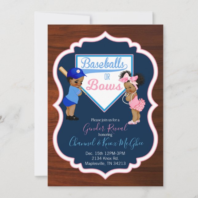 Baseballs or Bows Invitation (Front)