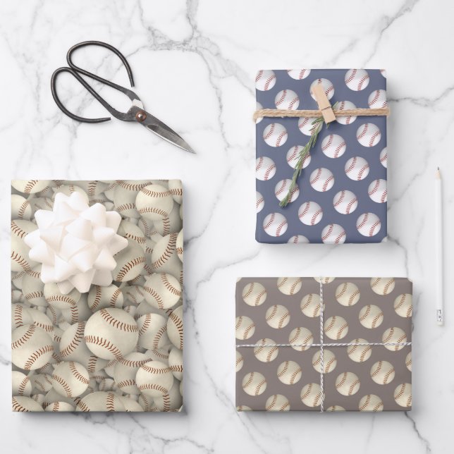 baseballs pattern any occasion custom colour wrapping paper sheet (Front)