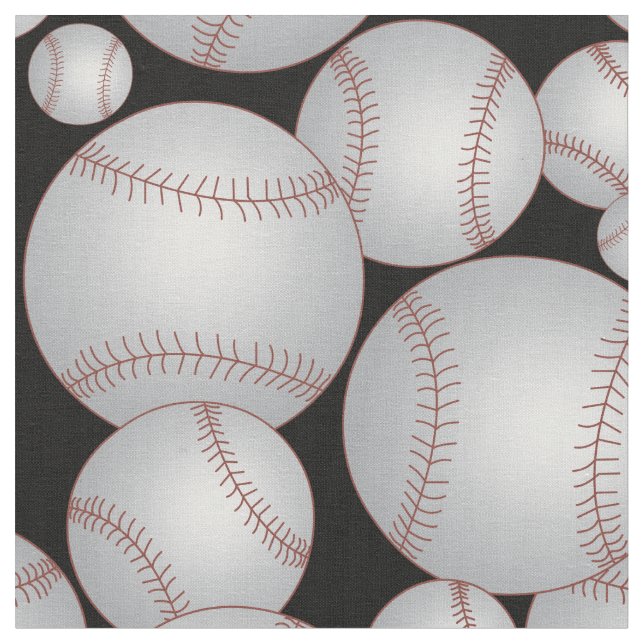 Baseballs Pattern Grey Fabric (Close Up)