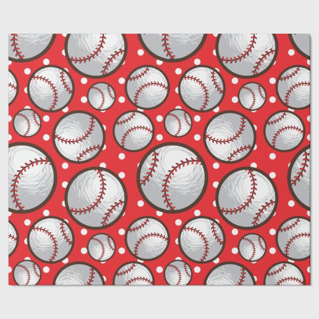 Baseballs red & white design wrapping paper (Seam)