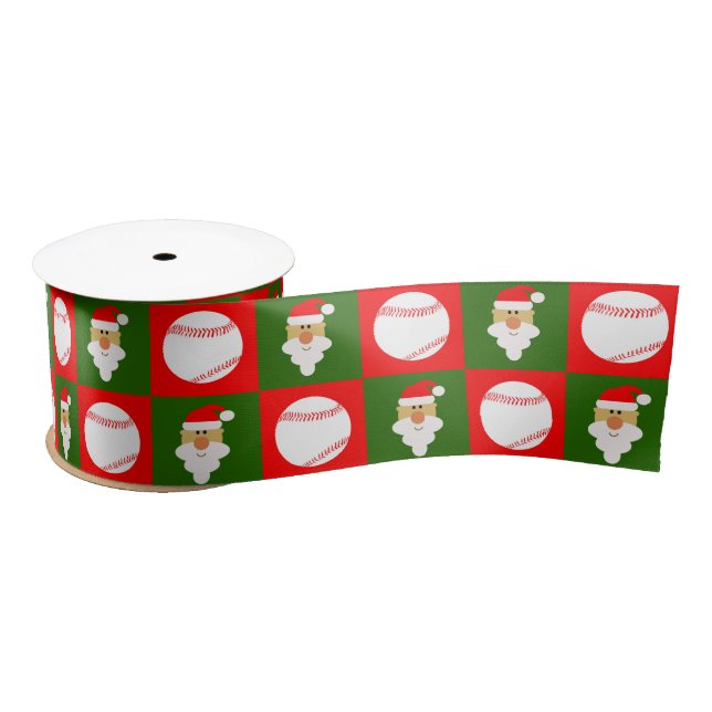 Baseballs & Santa Clause Baseball Player Christmas Satin Ribbon (Spool)