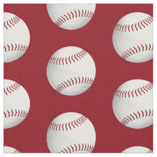 baseballs softballs pattern on red sports fabric