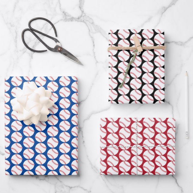 Baseballs Sport Design Wrapping Paper Sets (Front)