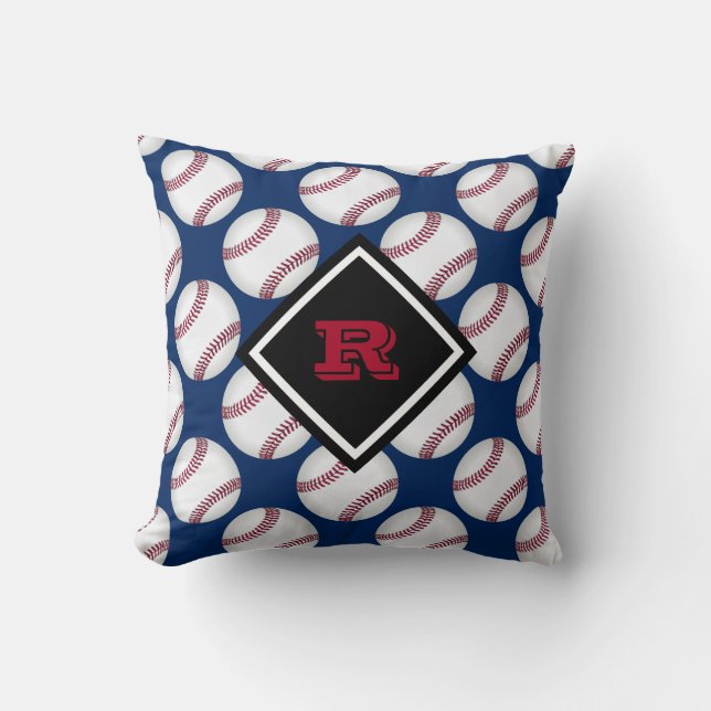 Baseballs Sport Pattern Name Red White Blue Cushion (Front)