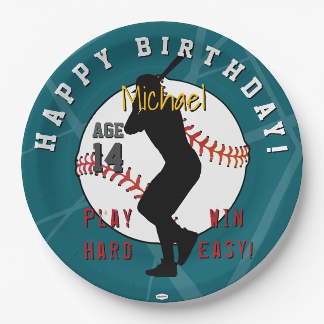BaseballTheme Birthday Paper Plates HAMbyWG  (Front)