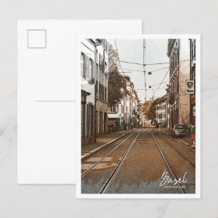 Basel Switzerland Beautiful Colour Sketch City Postcard