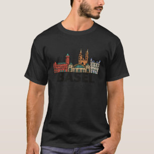 Basel Switzerland City Skyline Silhouette Outline  T-Shirt