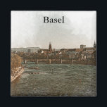 Basel , Switzerland Europe City Panorama View Magnet<br><div class="desc">Beautiful Basel Switzerland magnet showing a city view illustration of the swiss city with its unique architecture and specatacular landmarks. Works amazing as a travel souvenir and gift idea for every visitor of the swiss capital.</div>